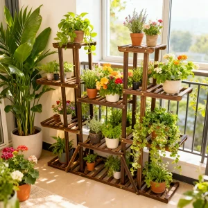 Large 11 Tiered Wood Plant Stand
