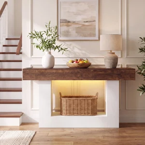 55 Inch Entryway Console Table With Power Outlet, USB Charging Station And Motion Sensor LED Light