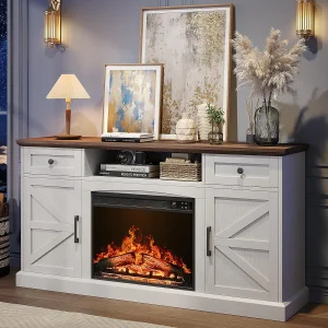 Farmhouse TV Stand with 23-Inch Electric Fireplace