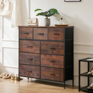 Dresser With 9 Fabric Storage Drawer Wardrobe Tall Chest Organizer Closet  Cabinet Furniture