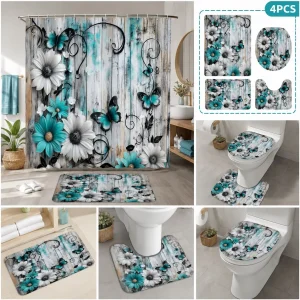 Shower Curtain Non-Slip Rugs, Toilet Lid Cover