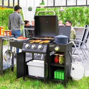 3 Burner Gas Grill with Side Burner and Shelves