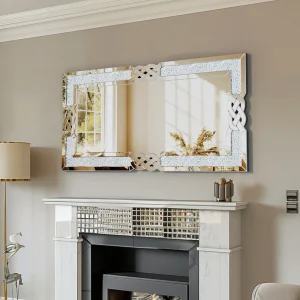 Crushed Diamond Wall Mirror Rectangular Glass Silver Inlay Edge