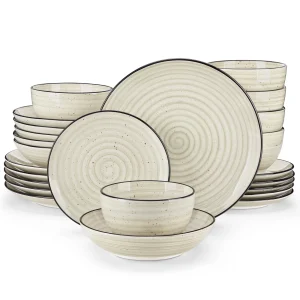 Ceramic Dinnerware Sets Handpainted Spiral With 6 Dinner Plate/Dessert/Soup/Bowl
