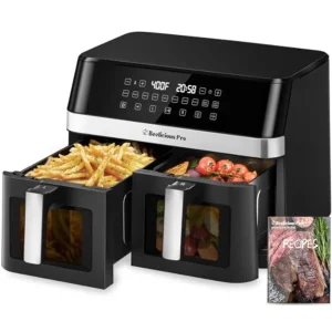 Kitchen dual-zone air fryer with nonstick black baskets