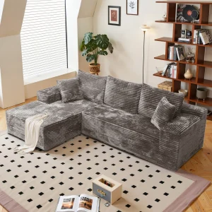 Vertical Striped Corduroy Modular L-Shaped Corner Sofa