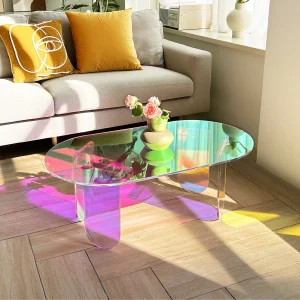Acrylic Coffee Table, Iridescent Acrylic End Table, Colorful Acrylic Side Table