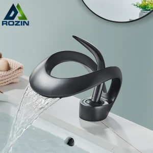 Black Basin Faucet Modern Style Hot Cold Water Sink