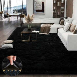 Large super soft and fluffy plush rug, black